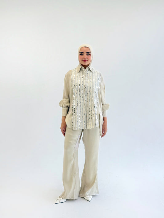 Sequins set-beige