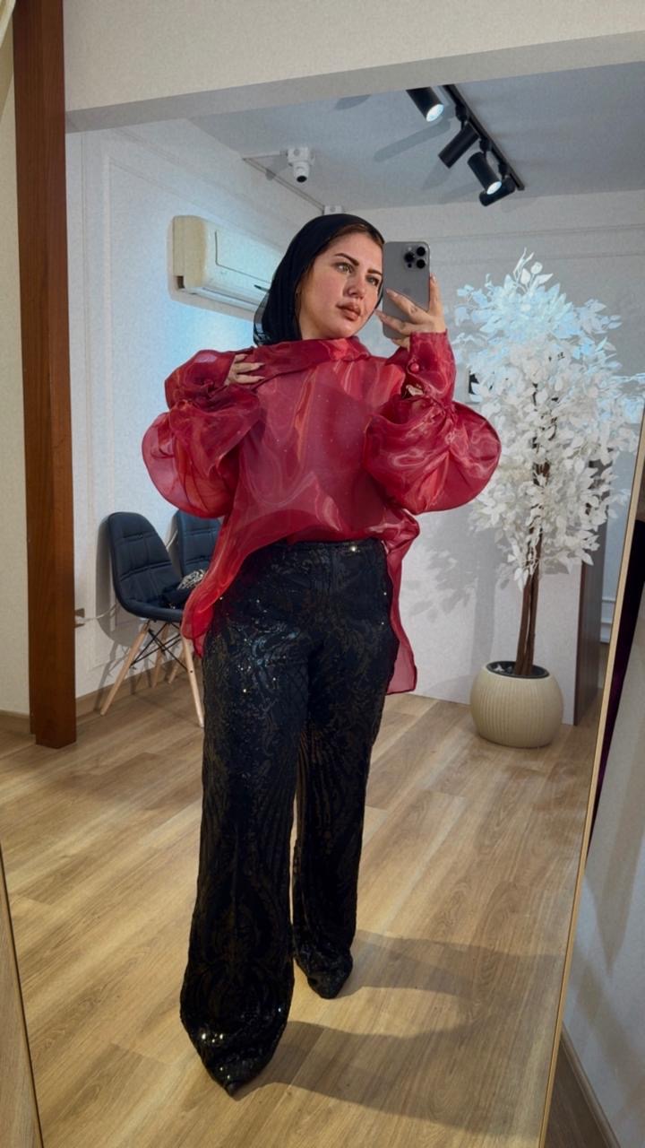 Crystal Neck Blouse in Burgundy