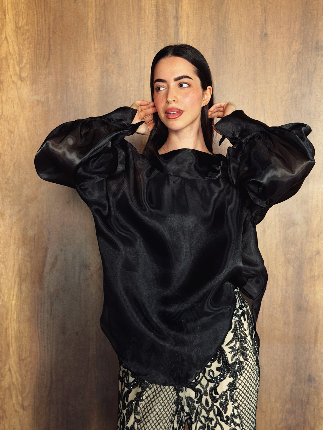 Soiree Neck Blouse in Black