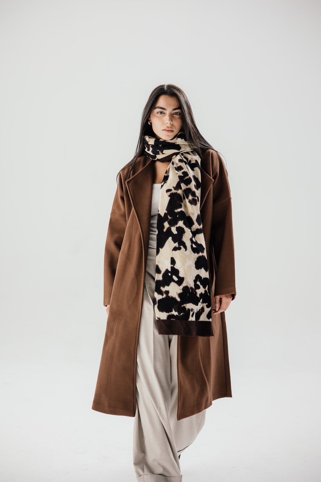 Belted collar coat - brown