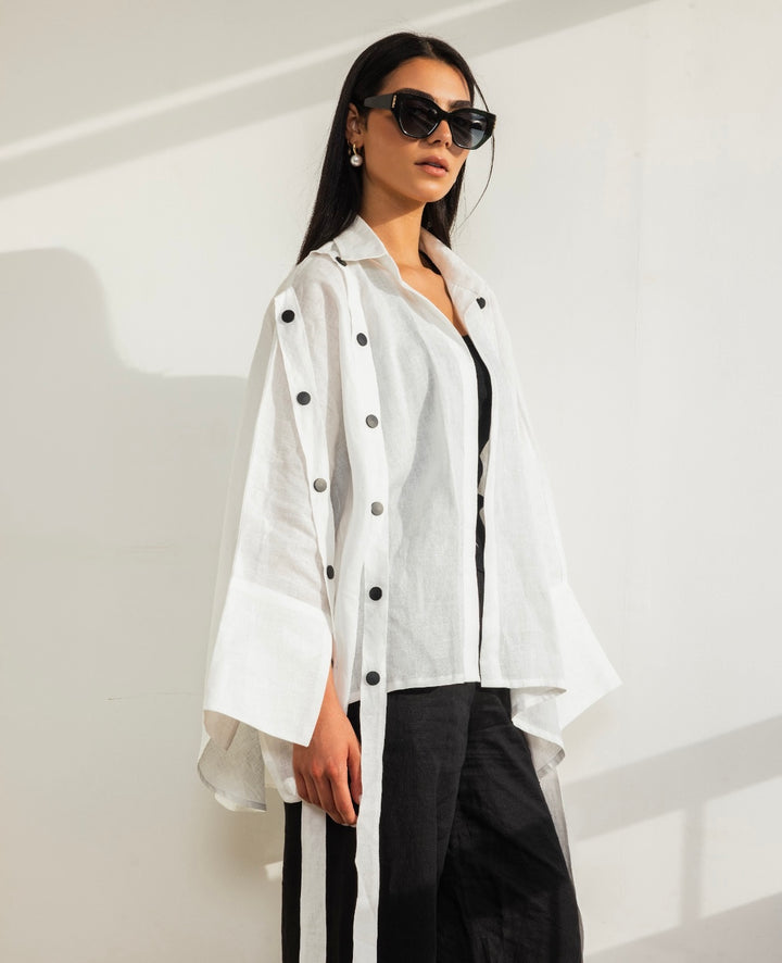 Linen Drop Blouse in White