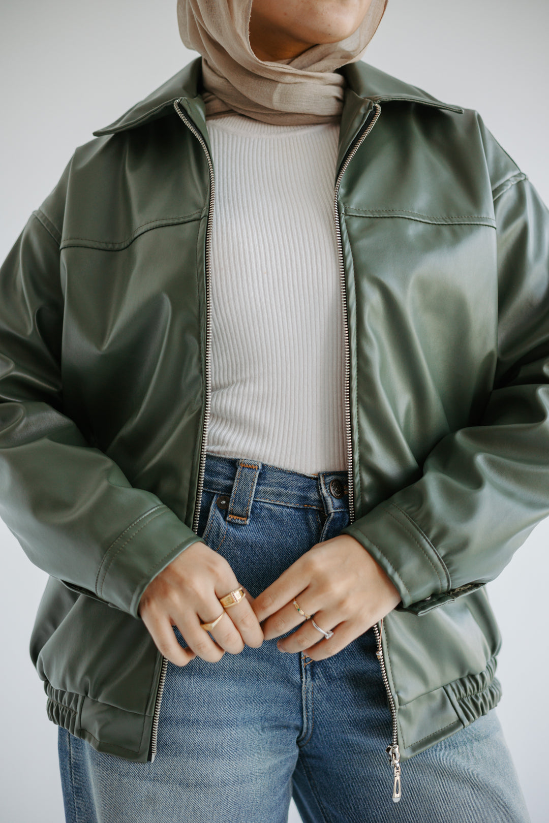 Easy Leather Jacket in Olive