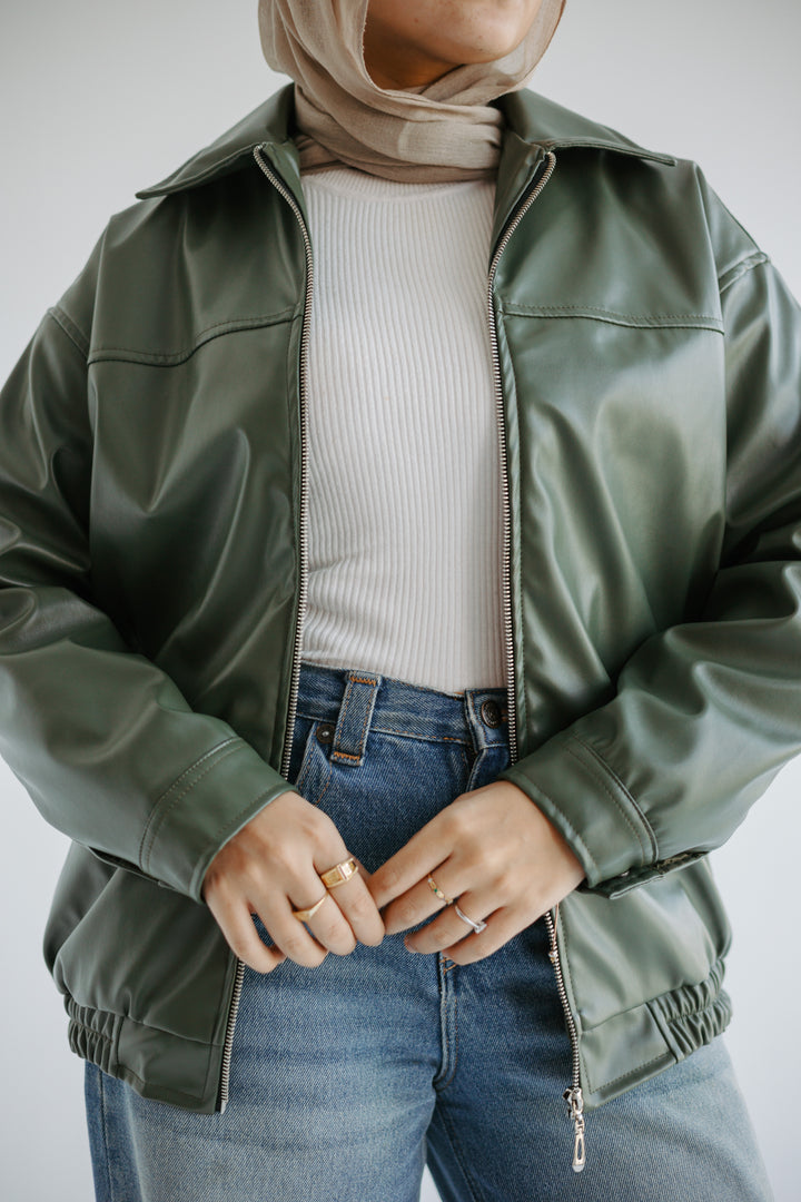 Easy Leather Jacket in Olive