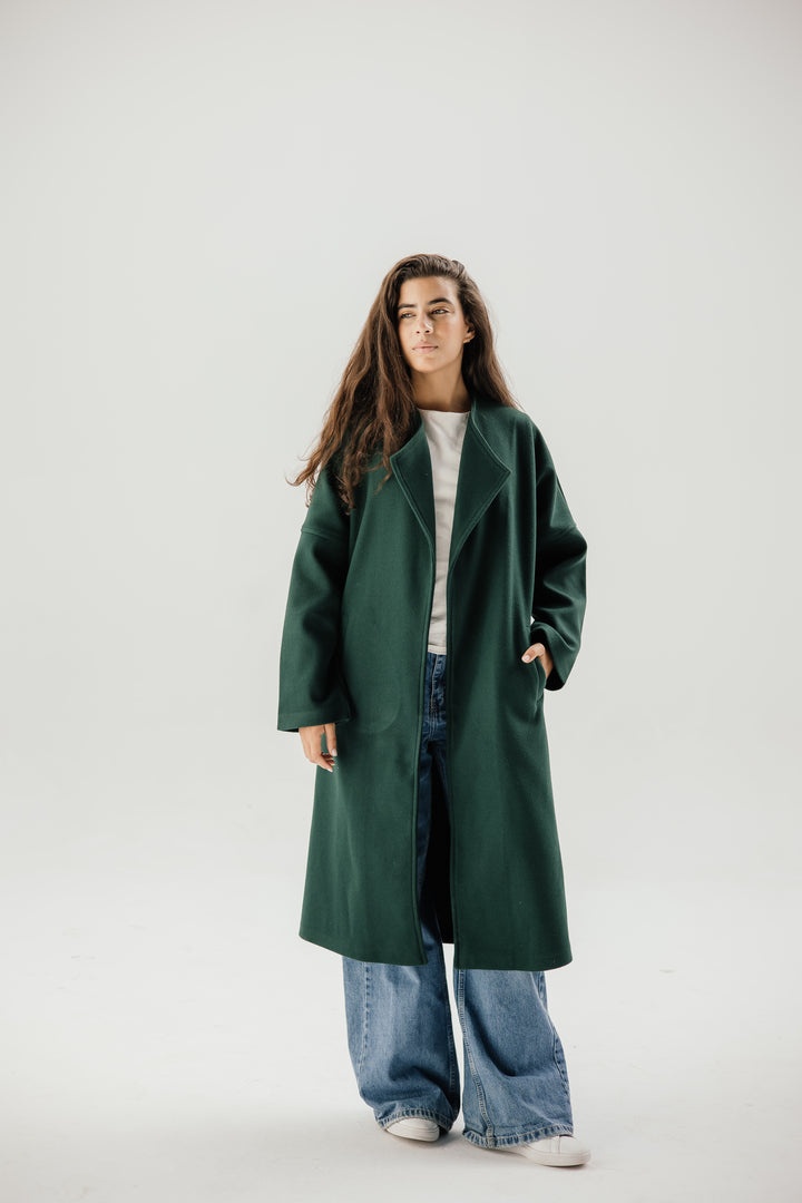 Belted collar coat - green