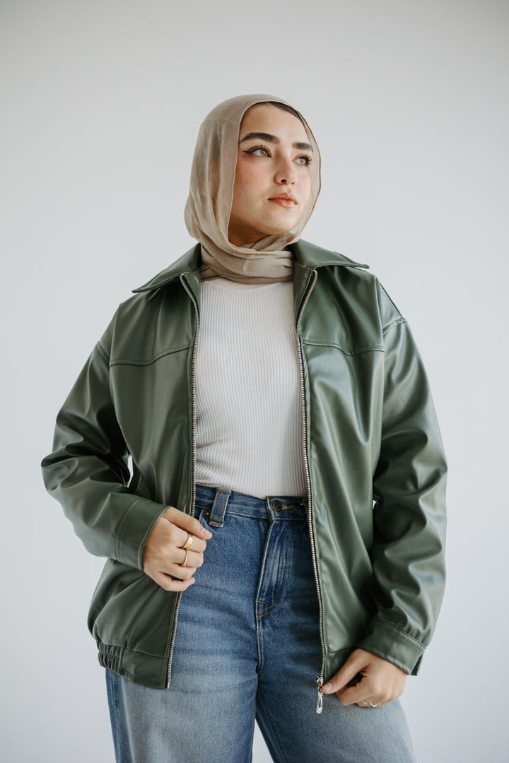 Easy Leather Jacket in Olive