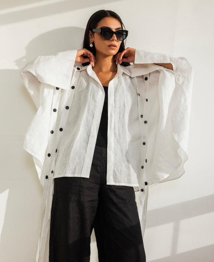 Linen Drop Blouse in White