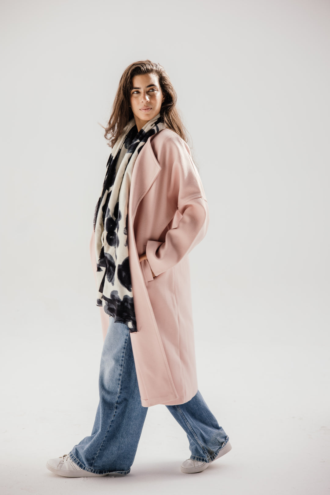 Belted collar coat- pink