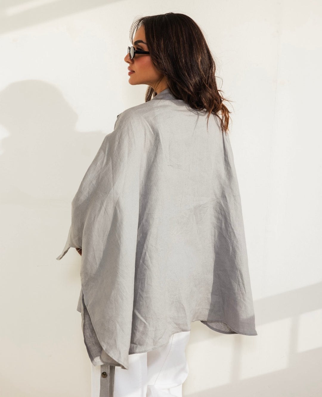 Linen Drop Blouse in Greyish
