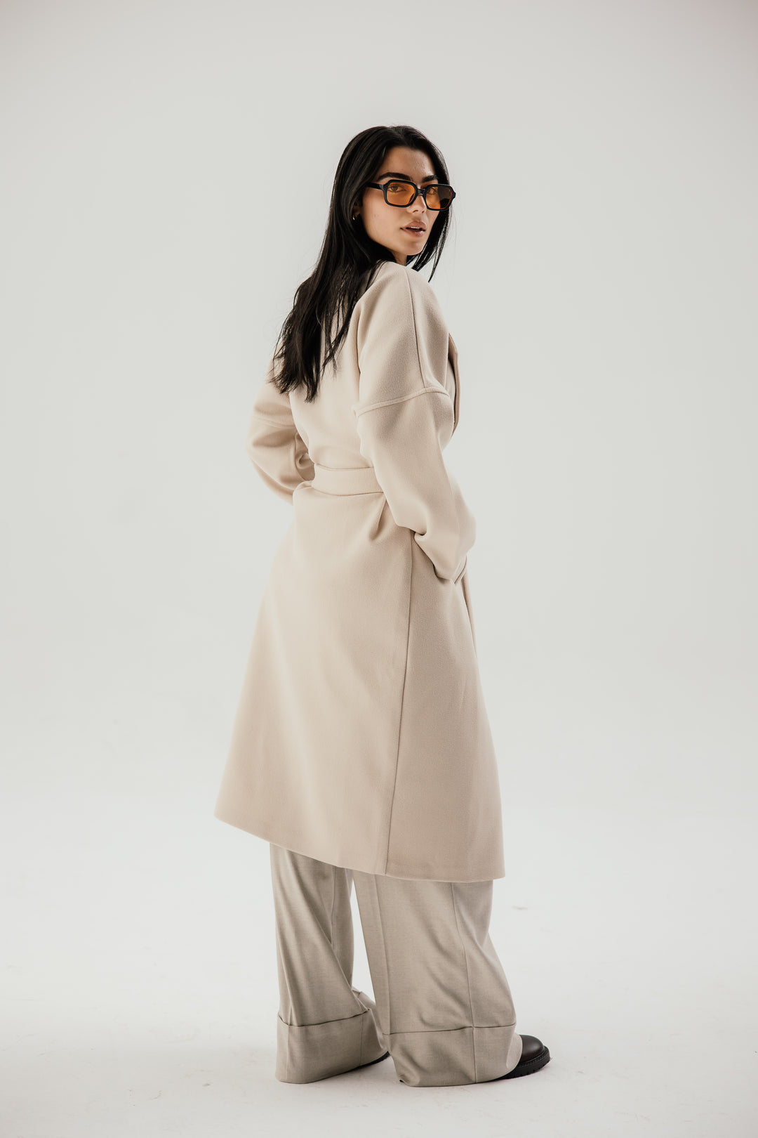 Belted collar coat- beige
