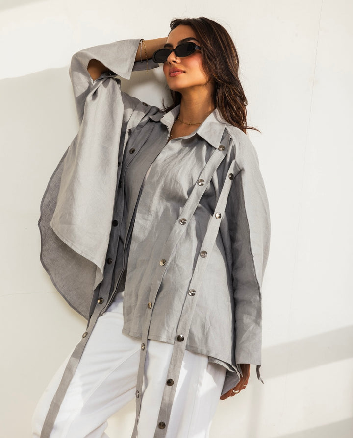 Linen Drop Blouse in Greyish