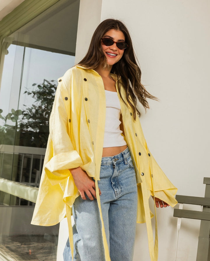Linen Drop Blouse in Yellow