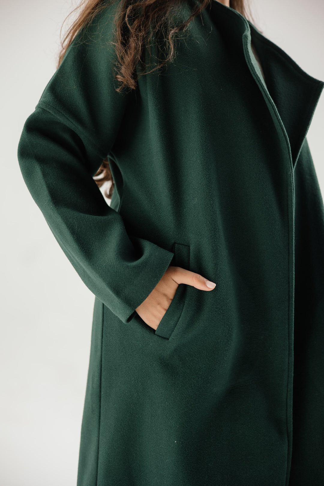 Belted collar coat - green