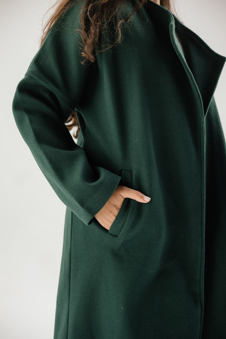 Belted collar coat - green