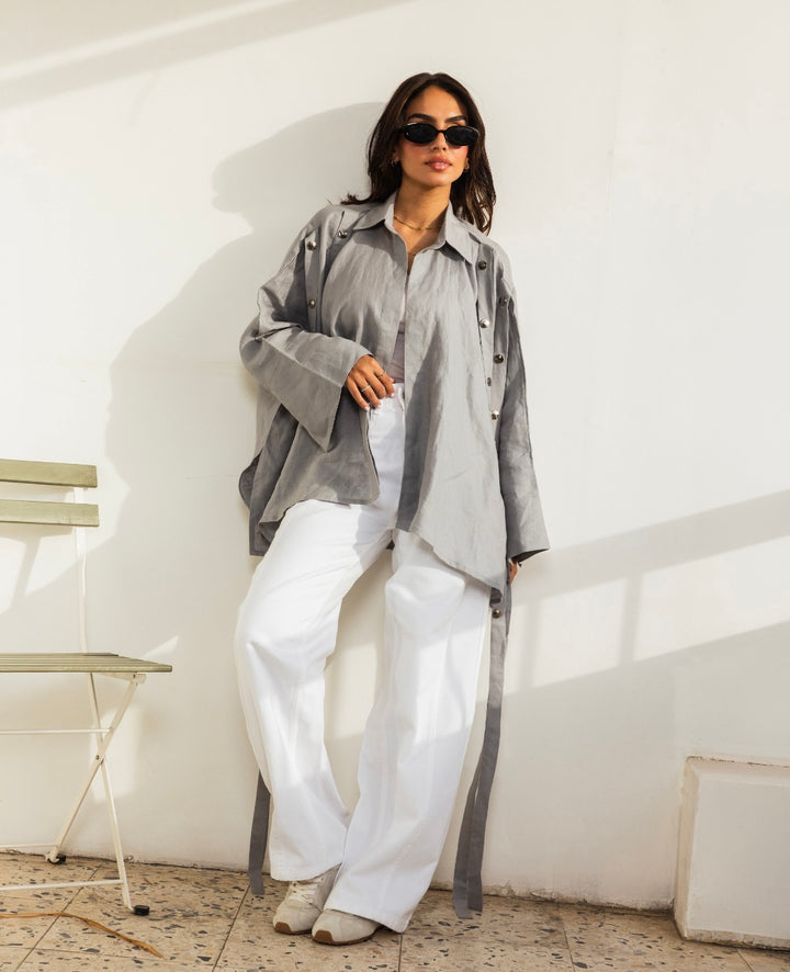 Linen Drop Blouse in Greyish