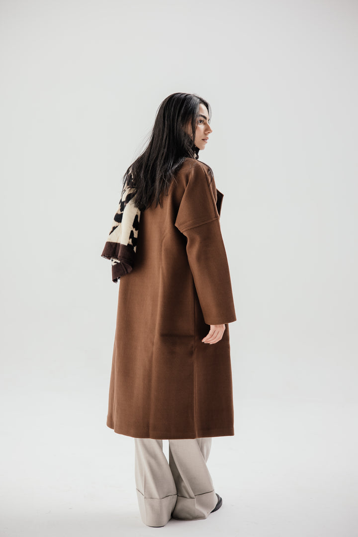 Belted collar coat - brown