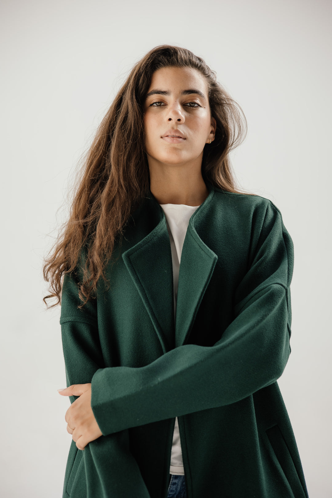 Belted collar coat - green