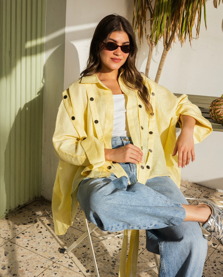 Linen Drop Blouse in Yellow