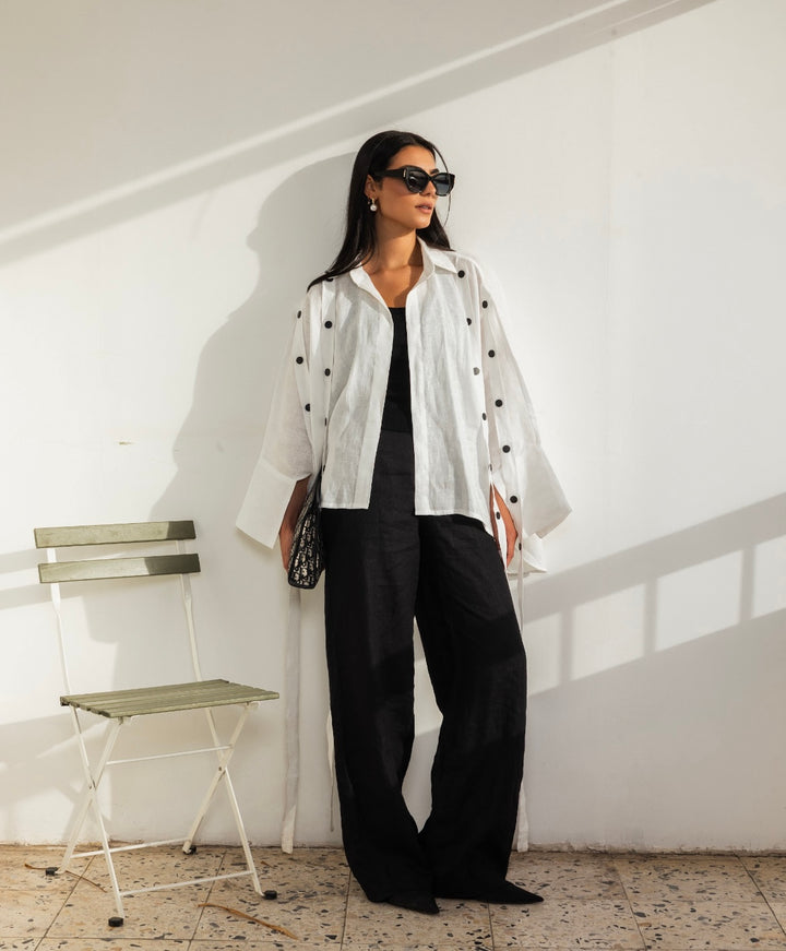 Linen Drop Blouse in White