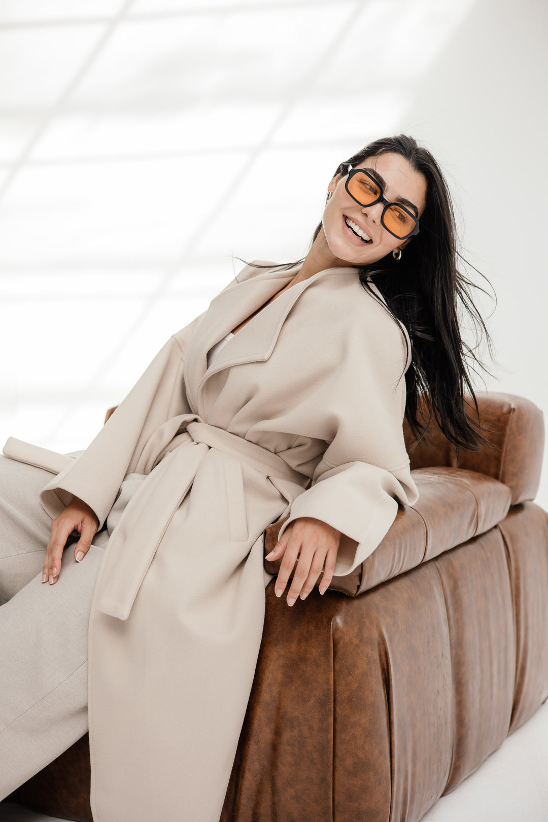 Belted collar coat- beige