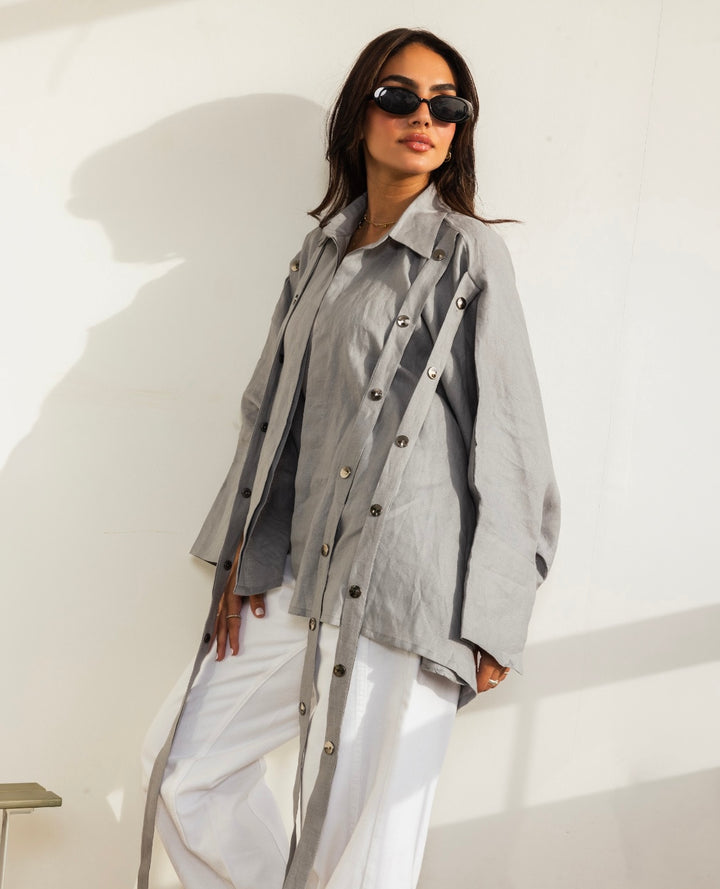 Linen Drop Blouse in Greyish