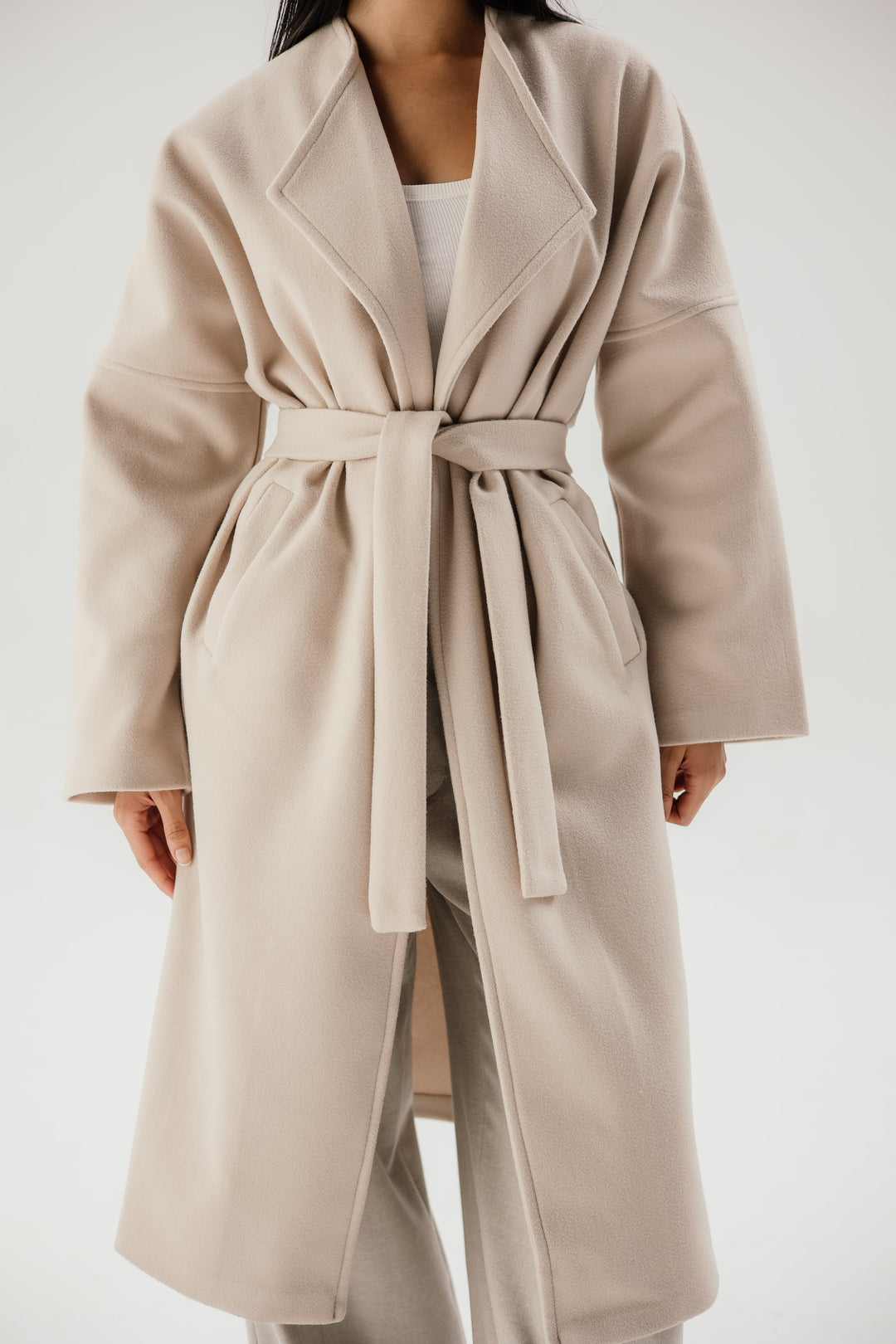 Belted collar coat- beige