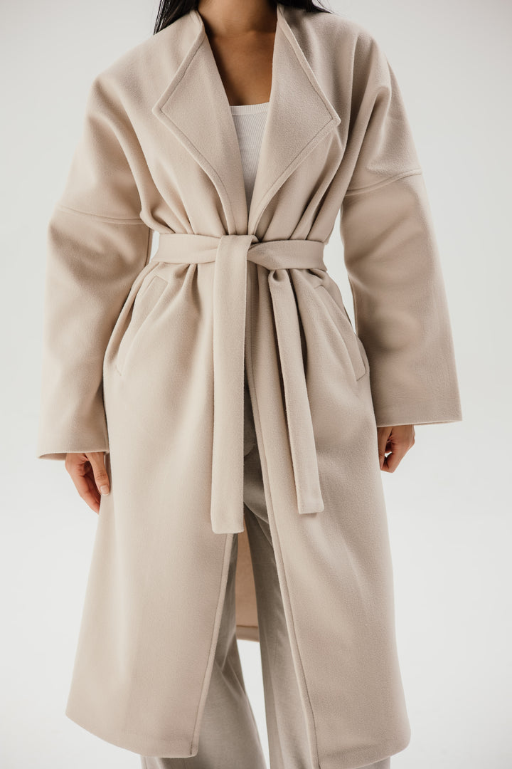 Belted collar coat- beige