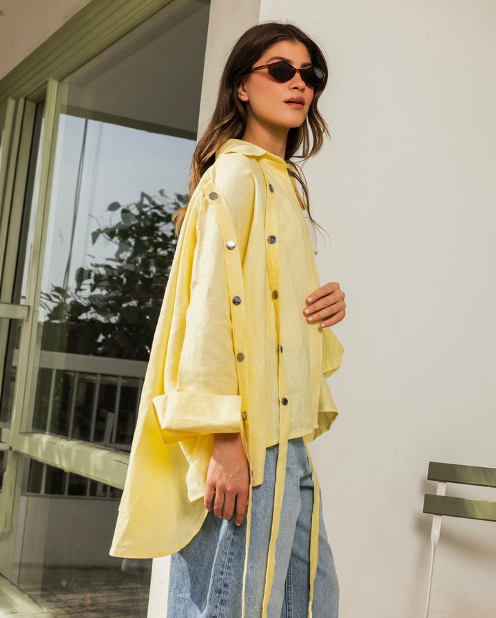 Linen Drop Blouse in Yellow