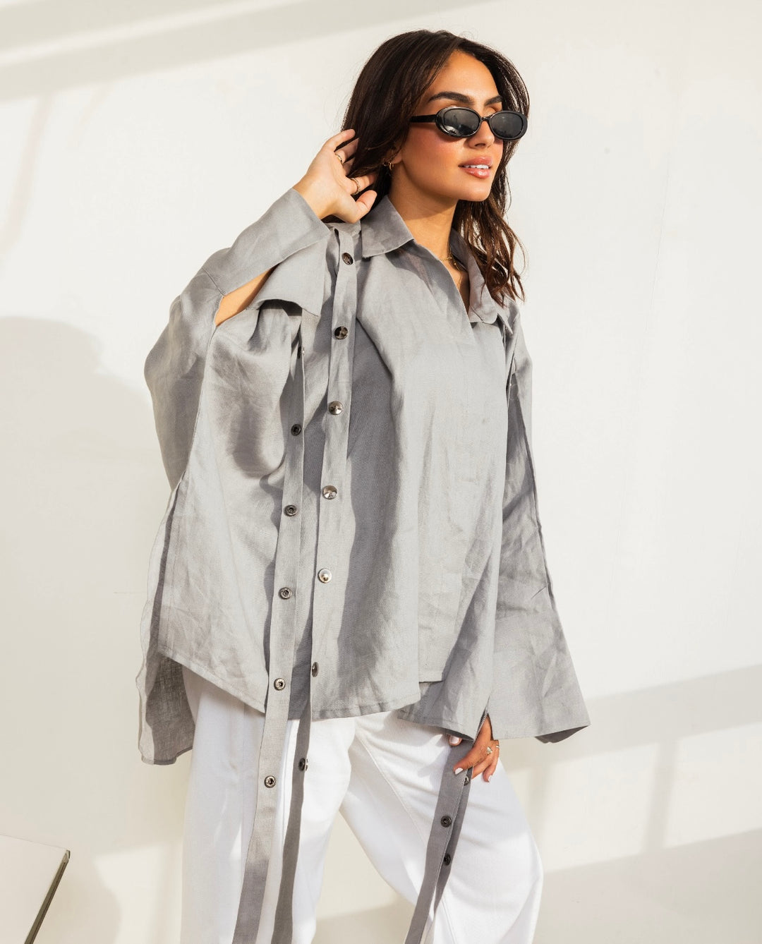 Linen Drop Blouse in Greyish