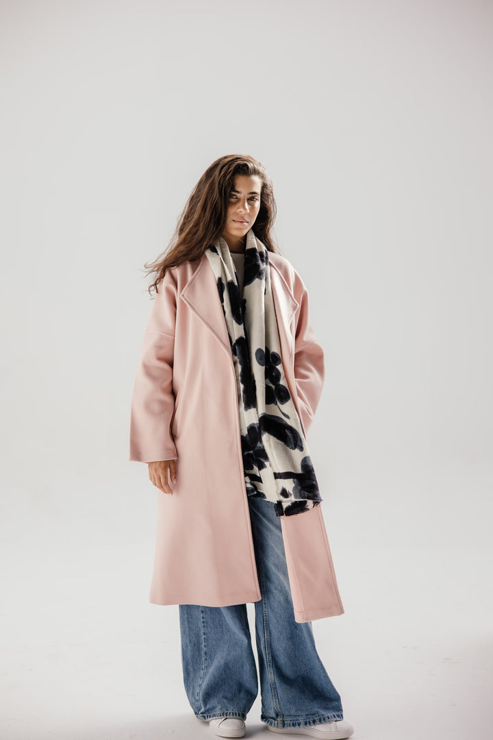 Belted collar coat- pink