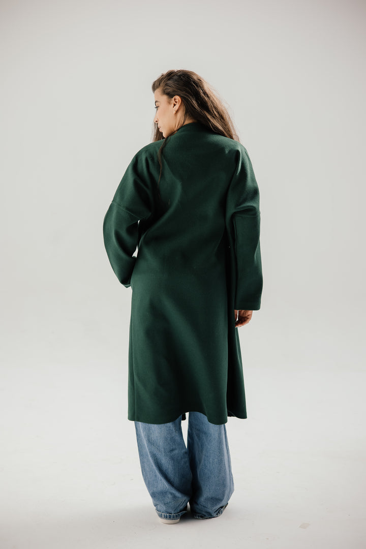 Belted collar coat - green