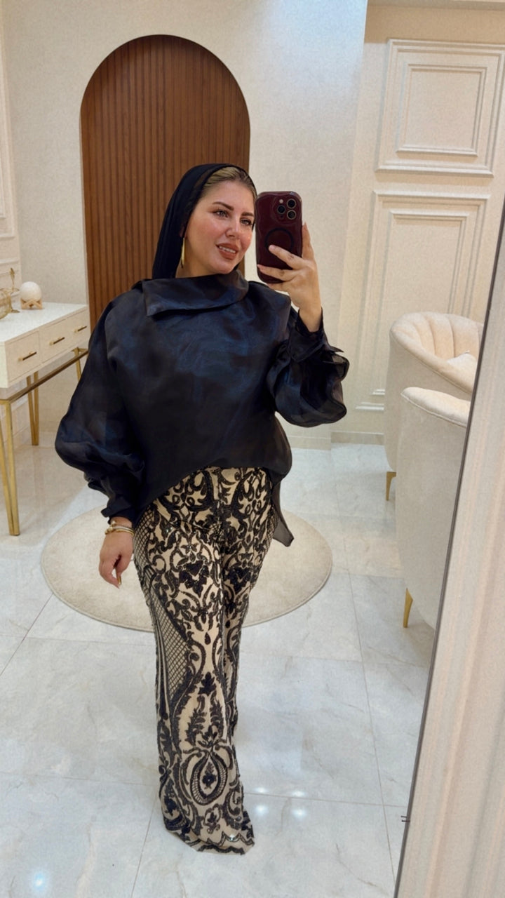 Mid-Night Noir Set - Soiree Neck Blouse