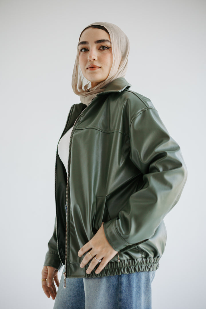 Easy Leather Jacket in Olive