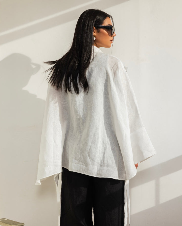 Linen Drop Blouse in White