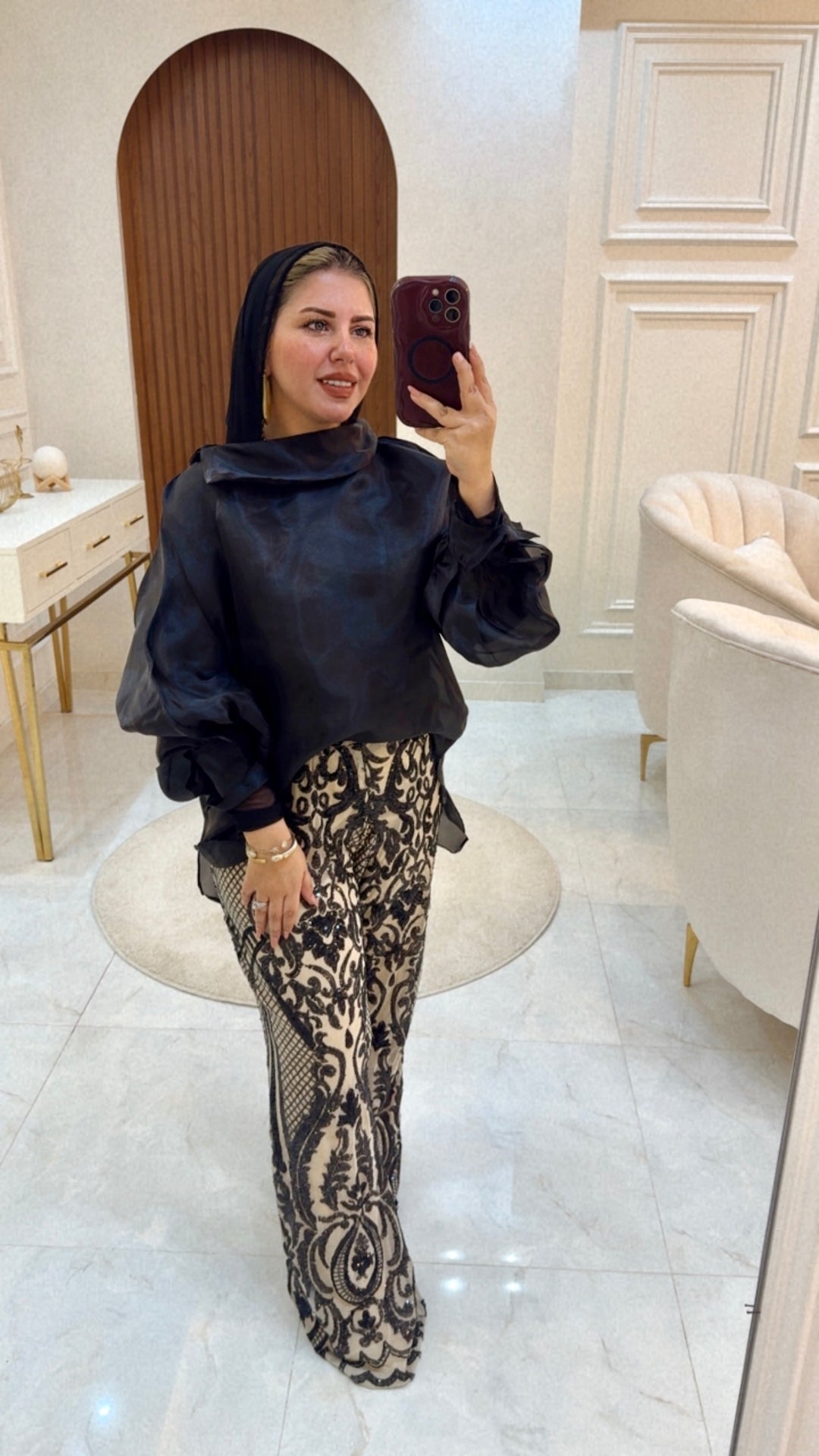 Mid-Night Noir Set - Soiree Neck Blouse