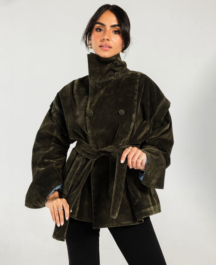 Suede Vintage Jacket- olive