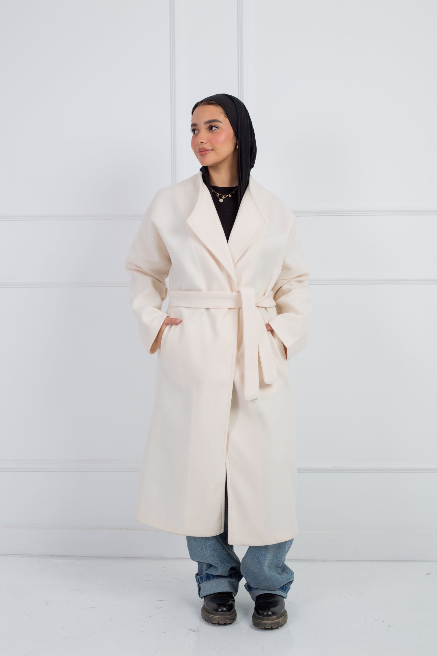 Belted Collar Coat _ Off White