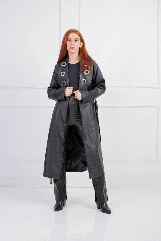 Collar Eyelet Coat _ Black