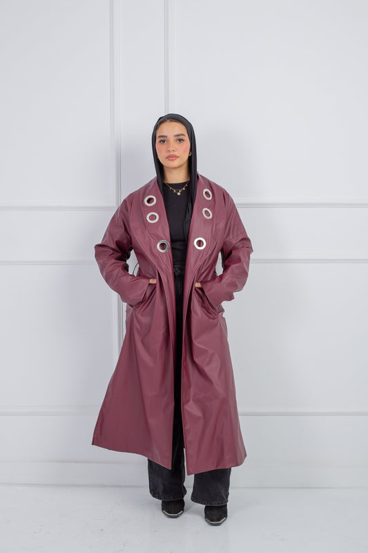 Collar Eyelet Coat _ Wine Red