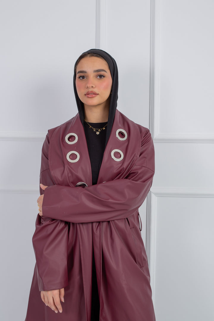 Collar Eyelet Coat _ Wine Red