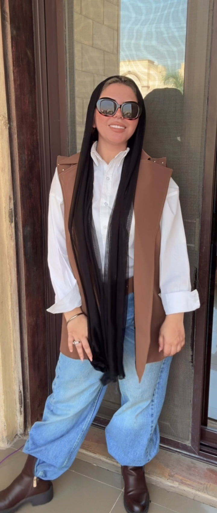 Studded Faux-Leather Belted Vest in Havan
