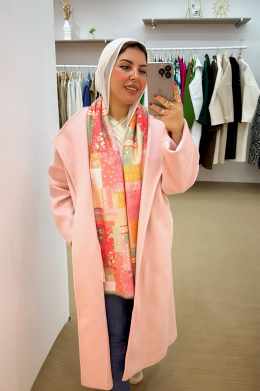 Belted Collar Coat _ Pink